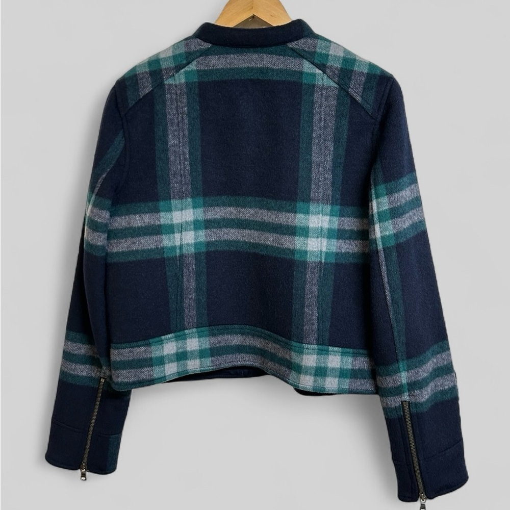Gap Navy Blue Green Plaid Wool Blend Moto Jacket Quilted Inside Size Large - Picture 6 of 10
